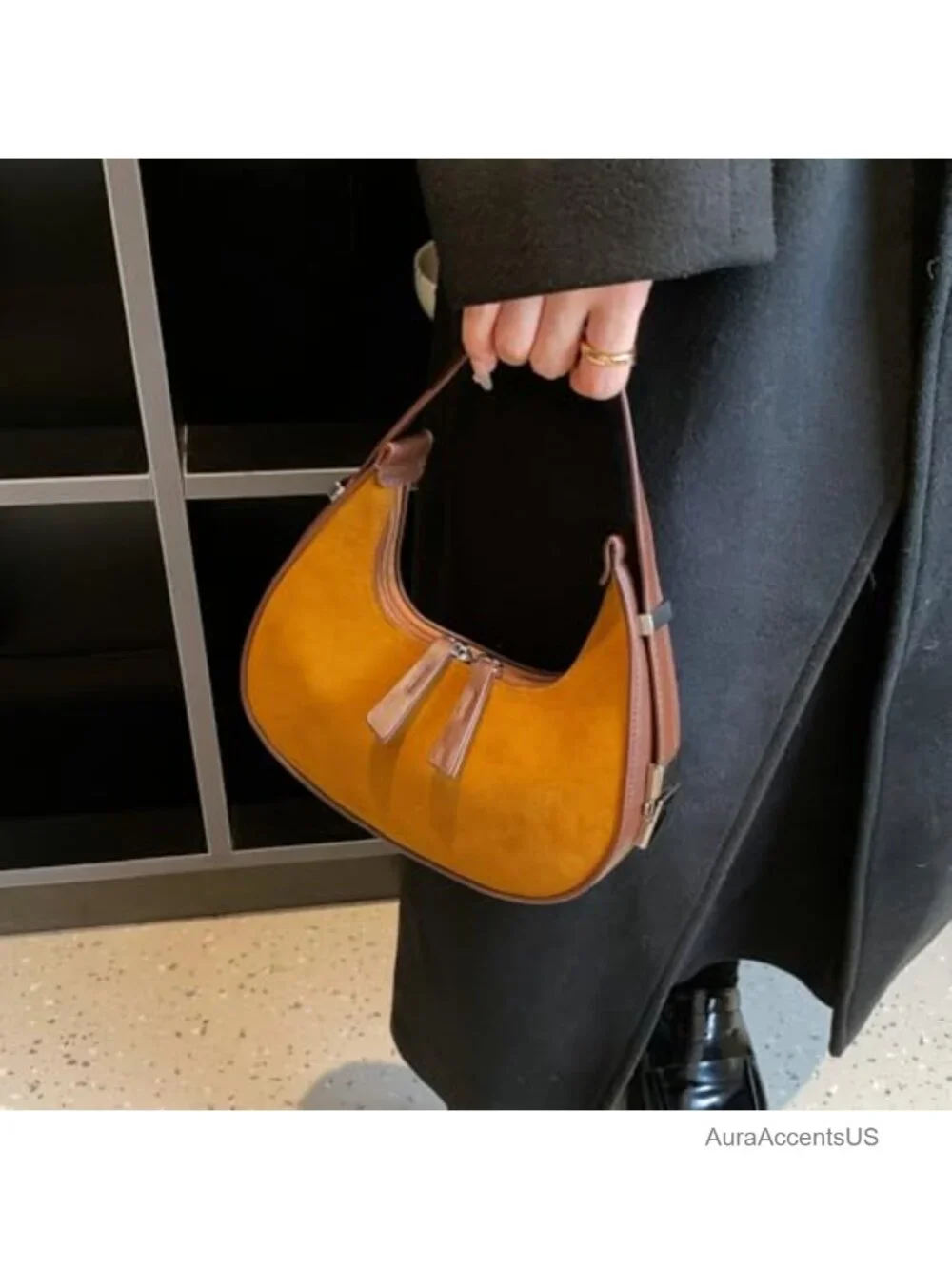 Women's Crescent Suede Shoulder Bag Hobo Handbag Y2K Tote Purse